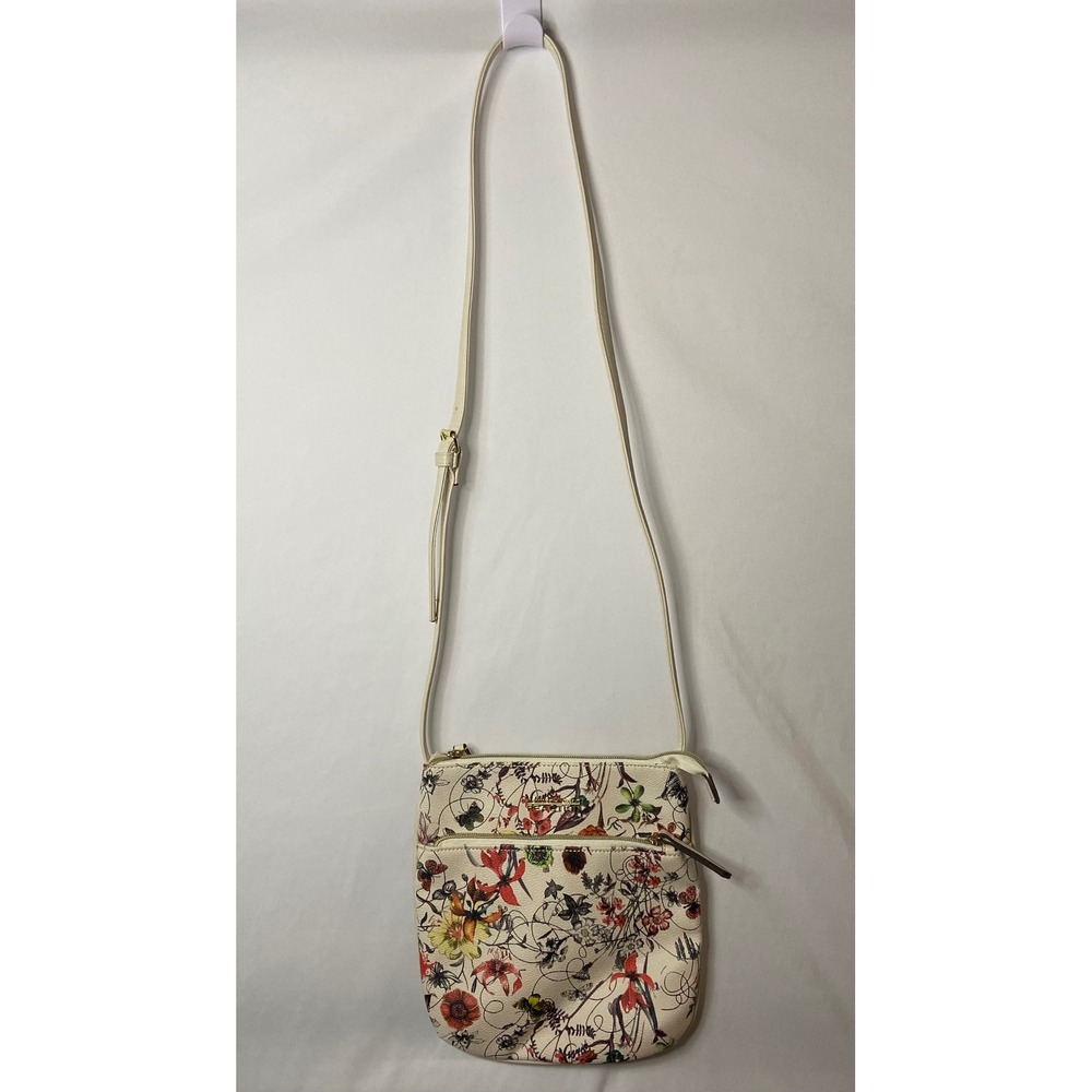 Kenneth Cole Reaction Floral Print Crossbody Bag‎ Cream Multi Color Small - Picture 2 of 16